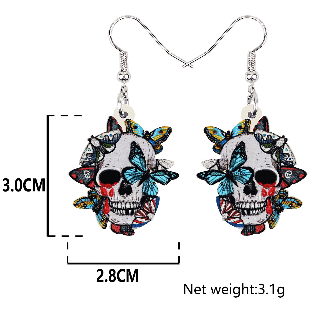 Blood Butterflies Skull Skeleton Earrings