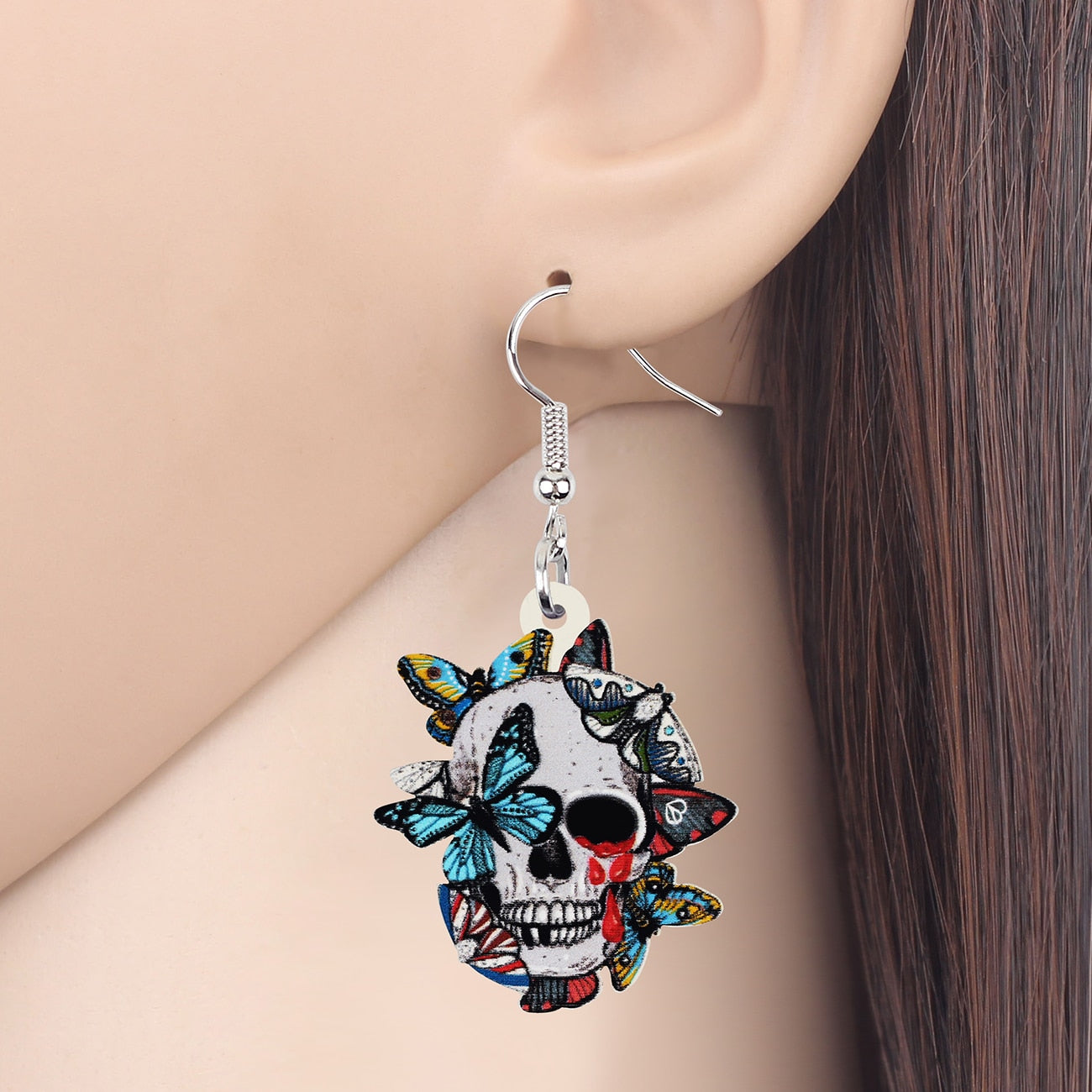 Blood Butterflies Skull Skeleton Earrings