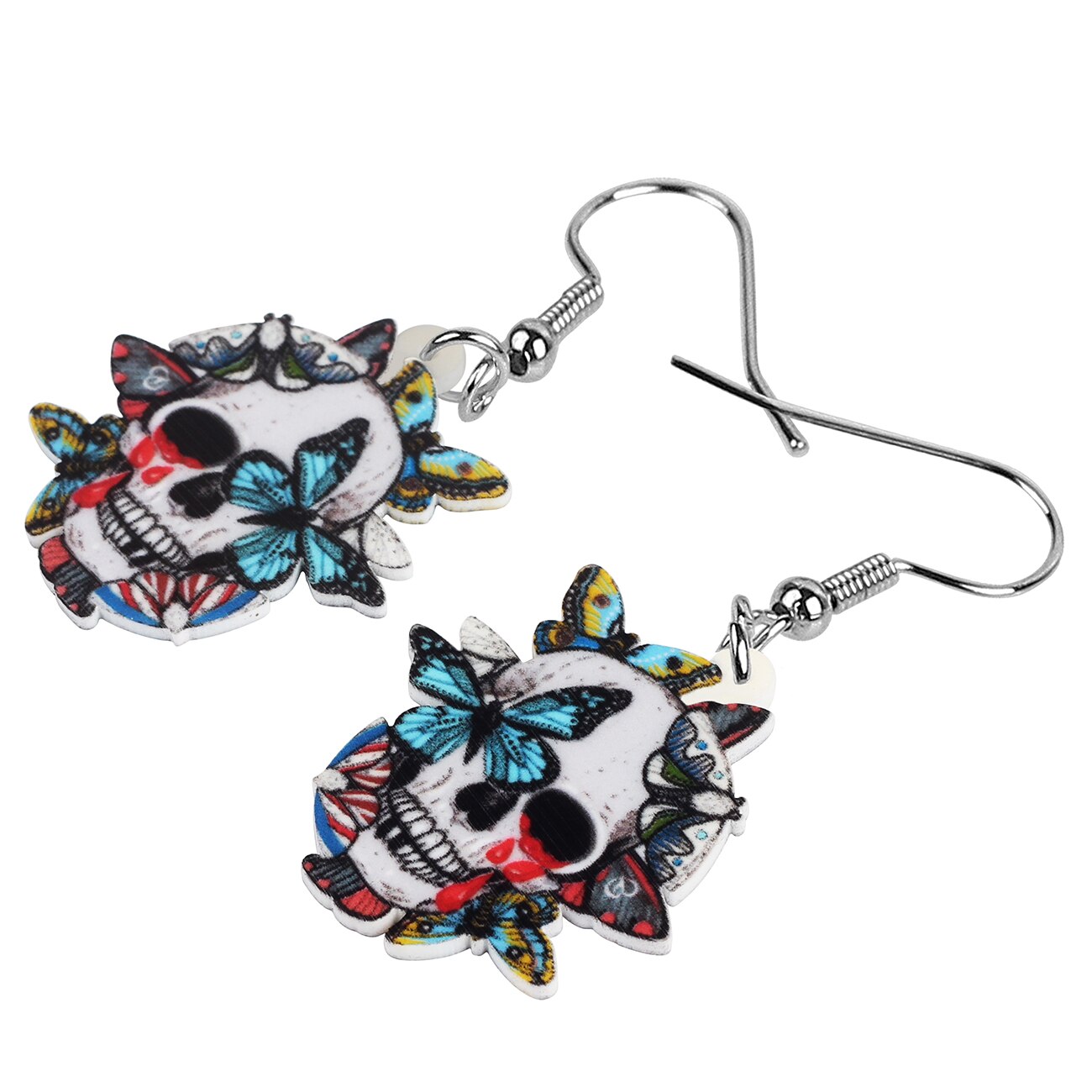 Blood Butterflies Skull Skeleton Earrings