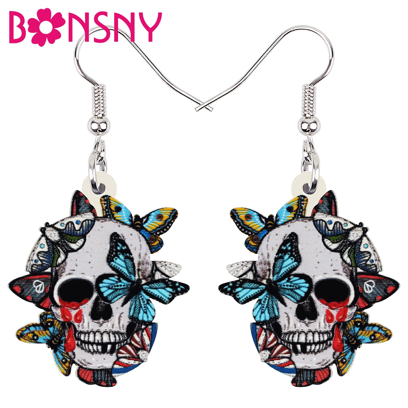 Blood Butterflies Skull Skeleton Earrings