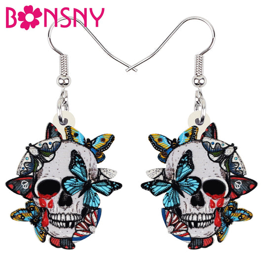 Blood Butterflies Skull Skeleton Earrings