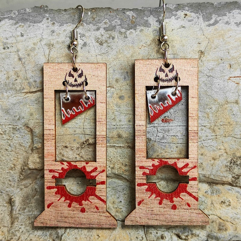 Bloodstain Wooden Halloween Earrings